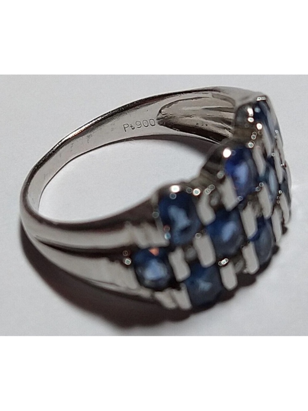 Platinum Blue Sapphire & Diamond Multi-Row Ring - Picture 8 of 11